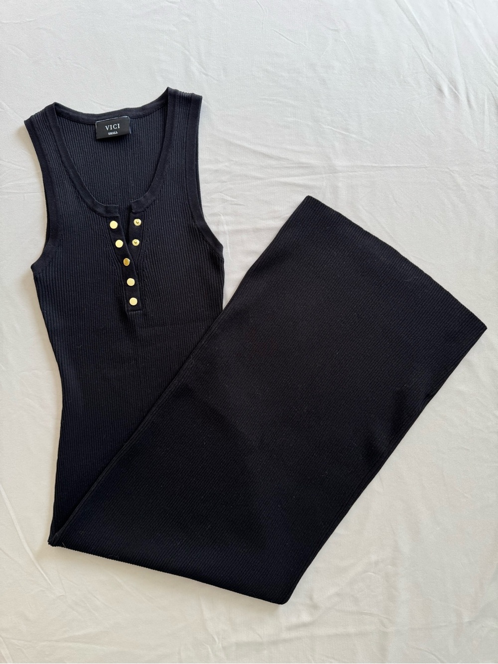 VICI Black Ribbed Dress with Gold Buttons